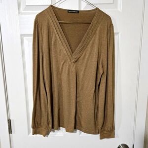 Brown Deep V Neck Blouse